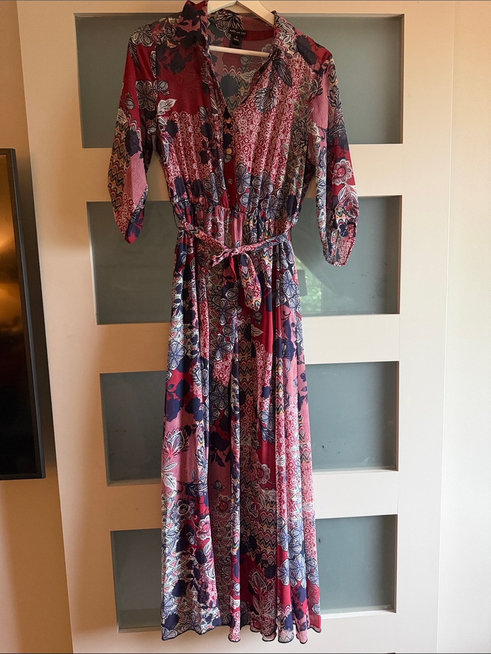 Kate and lily Boho Floral Tie-Waist Maxi Dress - Pink Multi